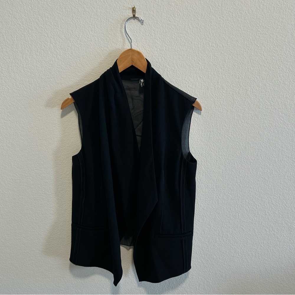 Eli Tahardi Bergdorf Goodman Black Open Front Silk Chiffon Vest